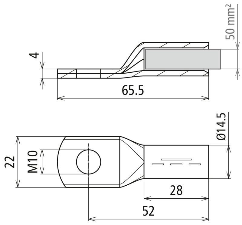 Presskabelschuh DIN 46235 50mm*2 M10 Cu/gal Sn mit Nickelsperrschicht – Bild 2 von 2
