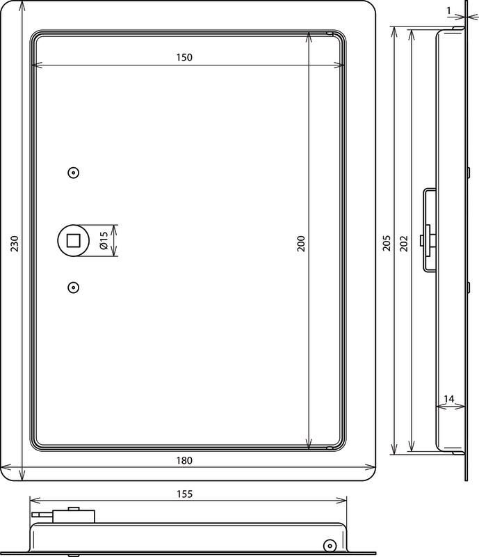 Revisionstuer St/tZn  m. Vierkant- schluessel  Aussenmass 230x180mm – Bild 2 von 2
