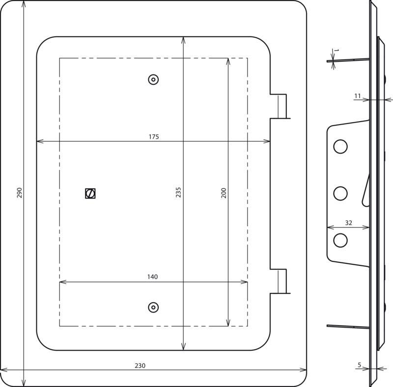 Revisionstuer NIRO  m. Vierkant- schluessel  Aussenmass 290x230mm – Bild 2 von 2