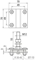 Anschlussklemme f. Erdungsfestpunkt M12 f. Rd 7-10/Fl30-40mm  NIRO (V4A)