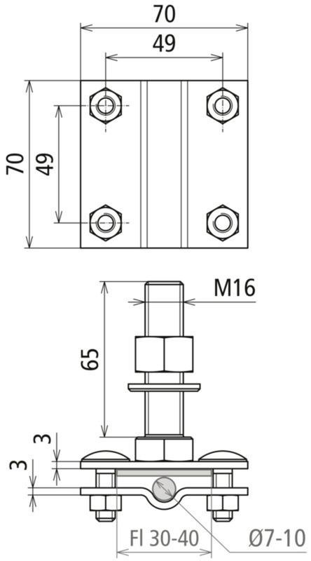 Anschlussklemme f. Erdungsfestpunkt M16 f. Rd 7-10/Fl30-40mm  NIRO (V4A) – Bild 2 von 2