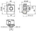 Dachrinnenklemme NIRO f. Wulst 16-22mm m. Doppelueberleger f. Rd. 8-10mm u. AQ 4-50mm*2