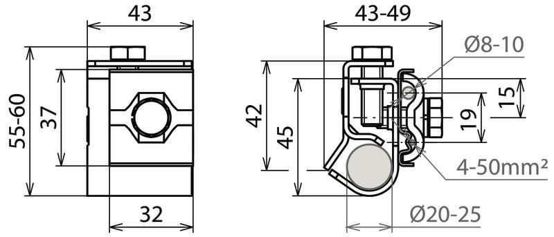 Anschlussklemme NIRO (V4A) f. Tiefenerder D 20-25 mm m. Doppelueberleger f. Rd 8-10 mm – Bild 2 von 2