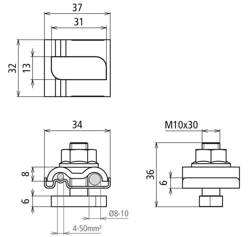 Uni-Erdungsklemme mit Hammerkopfschraube und Sperrzahnmutter M10 – Bild 2 von 2