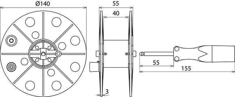 Drahthaspel K-grau B 40mm m. Buchse u. 50m Litze 0,75mm*2 rot m. Bananenstecker – Bild 2 von 2