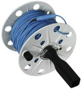 Drahthaspel K-grau B 80mm m. Buchse u. 100m Litze0,75mm*2 blau m. Bananenstecker