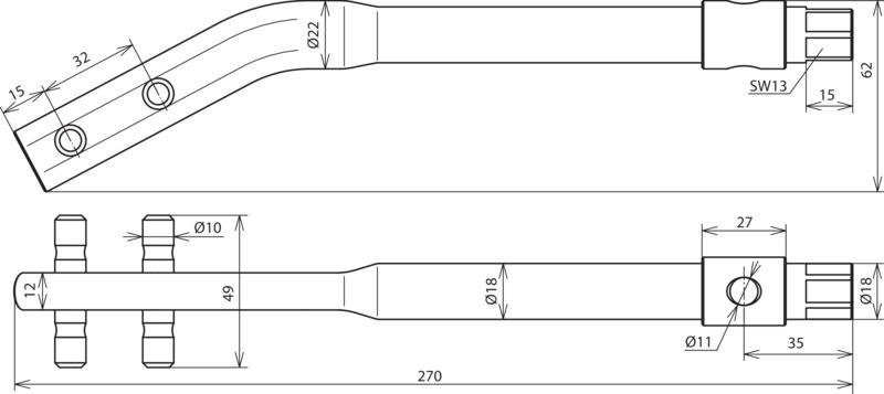 Richteisen gekroepft St/brueniert f. Rd 8-10mm m. Steckschluessel SW13 – Bild 2 von 2