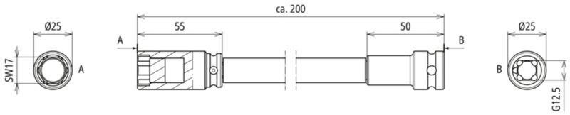 Verlaengerungswerkzeug 200 mm "Stecknuss SW17. 1/2"" 4-Kant Aufnahme" – Bild 2 von 2