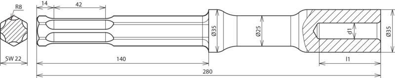 Hammereinsatz fuer Tiefenerder D25mm L280mm Ausfuehrung Fabrikat Hilti TE-S – Bild 2 von 2