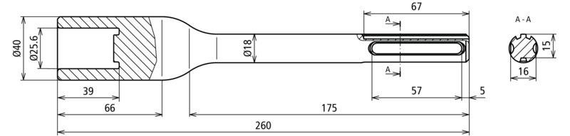 Hammereinsatz fuer Rohrerder D25mm L260mm Ausfuehrung Fabrikat SDS-max – Bild 2 von 2