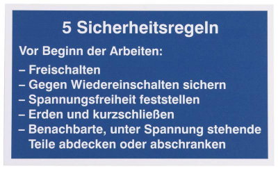 WuH-Schild  5 Sicherheitsregeln Werkstoff: Kunststoff Ersatz fuer Art.Nr. 700040