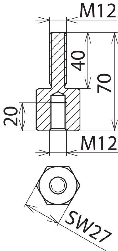 Anschlussstueck Ausf. C m. Innengewinde M12 u. Bolzen M12x40mm z. Anschrauben – Bild 2 von 2