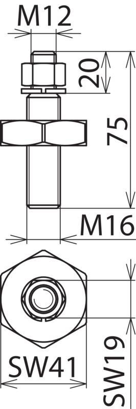 Anschlussstueck m. Gewindebolzen M16/M12 L 55mm u. Mutter z. Anschrauben – Bild 2 von 2