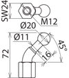 Kugelfestpunkt D 20mm 45o abgewinkelt m. Innengewinde M12