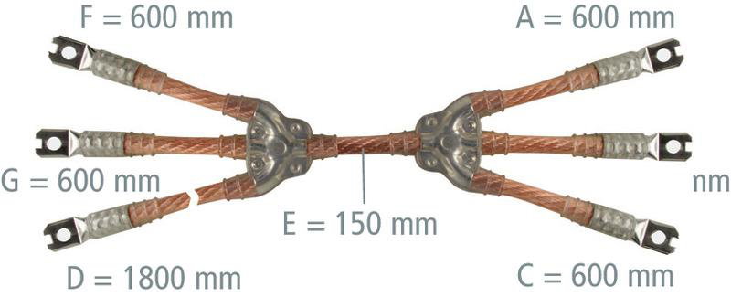 Erdungs- und Kurzschließseil 5-polig 25mm² mit aufgepressten Kabelschuhen