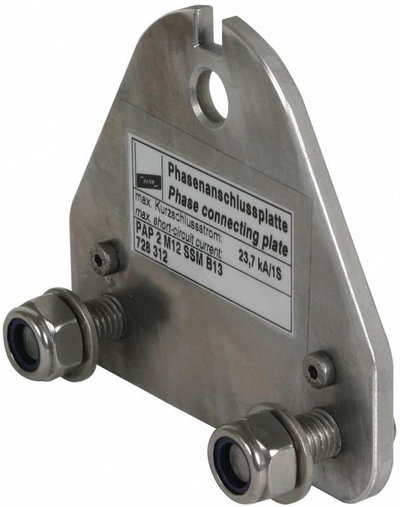 Phasenanschlussplatte 2-polig m. B 13mm u. 2 Schrauben M12 m. Muttern