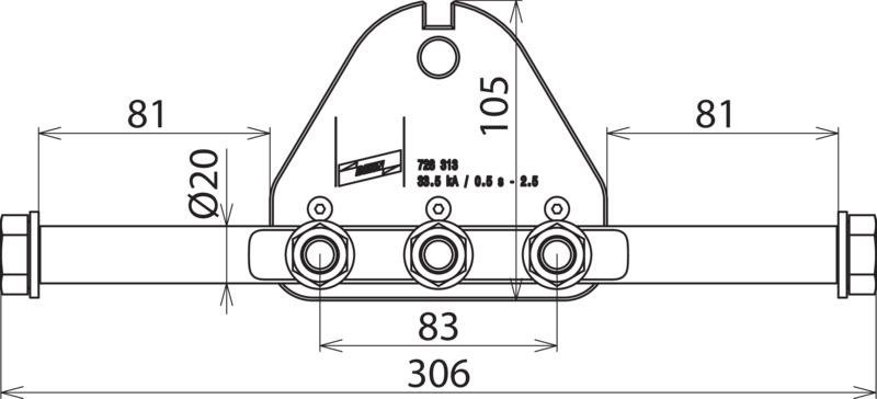 Phasenanschlussplatte 3-polig m. B 13mm m. Rundbolzen D 20mm L 305mm – Bild 2 von 2
