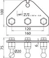 Erdanschlussplatte m. Bohrung 12,5mm u. 3 Kugelfestpunkten D 20mm