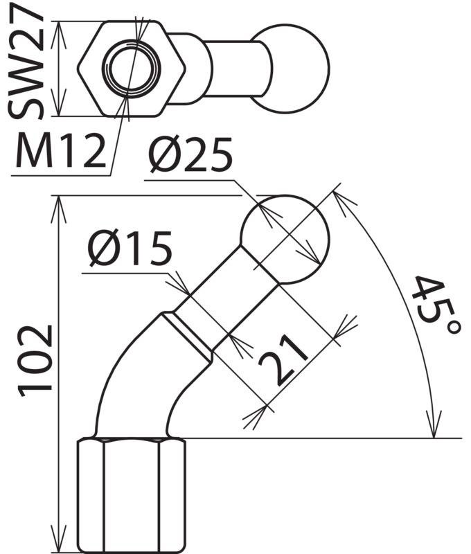 Kugelfestpunkt D 25mm 45o abgewinkelt m. Innengewinde M12 – Bild 2 von 2