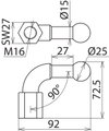 Kugelfestpunkt D 25mm 90o abgewinkelt m. Innengewinde M16