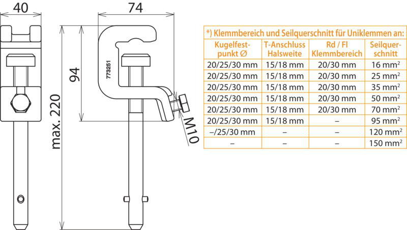 Universalklemme m. Spindel Querstift lg f. Fl/Rd -30mm u. Kugelfestpunkte 25mm – Bild 2 von 2