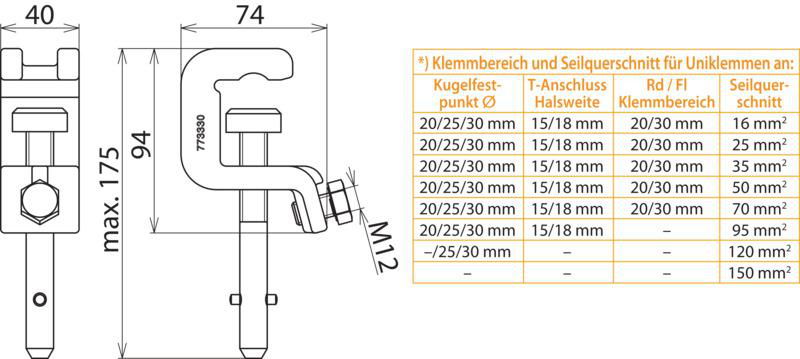 Universalklemme D 25/30mm T 18mm u.Rund- /Flachleiter bis 30mm m. Spindel-Q-Stift – Bild 2 von 2