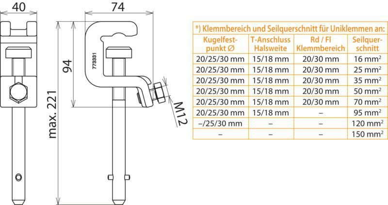 Universalklemme D 25/30mm T 18mm Rd/Fl 30mm m. Spindel-Querstift lang – Bild 2 von 2