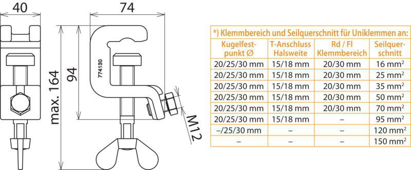 Universalerdungsklemme D 25/30mm T 18mm Rd/Fl 30mm m. Fluegelschraube – Bild 2 von 2
