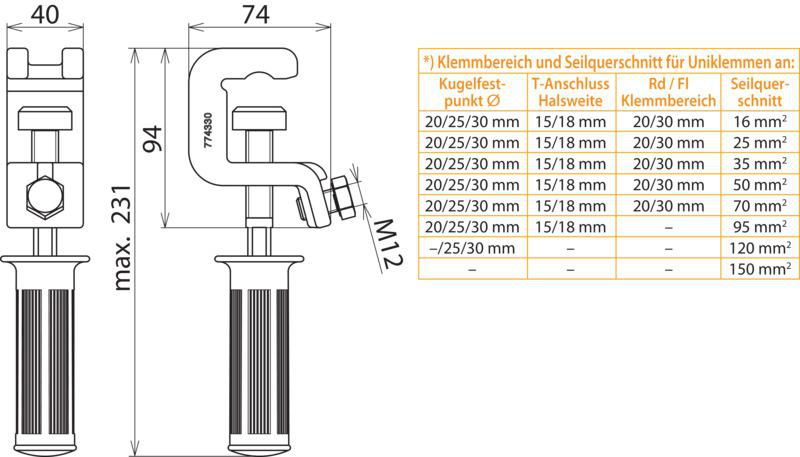Universalerdungsklemme D 25/30mm T 18mm Rd/Fl 30mm m. Handgriff – Bild 2 von 2