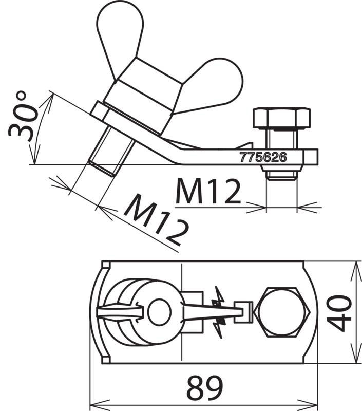 Erdanschlussstueck m. Fluegelschraube M12x15 f. Anschlussstueck PK1 16-150mm*2 – Bild 2 von 2
