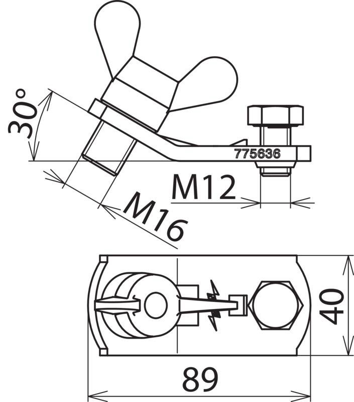 Erdanschlussstueck m. Fluegelschraube M16x15 f. Anschlussstueck PK1 16-150mm*2 – Bild 2 von 2