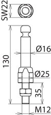 Erdungsfestpunkt m. Ringnut D 16mm u. Gewindebolzen m. Mutter M12x35mm