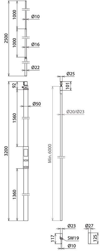 HVI-Leitung D 20mm Cu mit Stuetzrohr L 3200mm und Fangstange L 2500mm -SET- – Bild 2 von 2