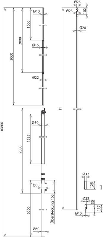 Fangmast L 11m m. HVI-Leitung D 20mm Cu L min. 10,0m schwarz -SET- – Bild 2 von 2