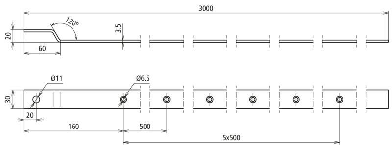 Anschlussfahne gewinkelt Fl 30x3,5mm NIRO (V4A) L 3000mm m. Bohrungen 11mm – Bild 2 von 2