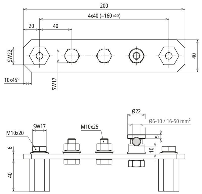 PA-Schiene ohne Abdeckung NIRO fuer BW 1x KS-Verbinder 2x Schraube M10 – Bild 2 von 2