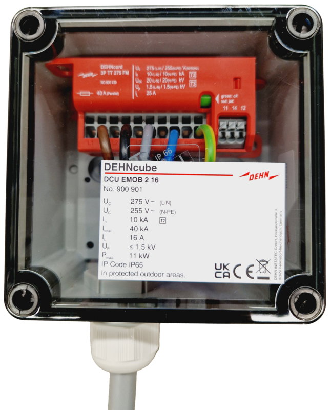 Ueberspannungsableiter Typ 2+3 DEHNcube im Gehaeuse IP65 fuer Emob