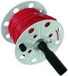 Drahthaspel K-grau B 80mm m. Buchse u. 100m Litze 0,75mm² rot m. Bananenstecker