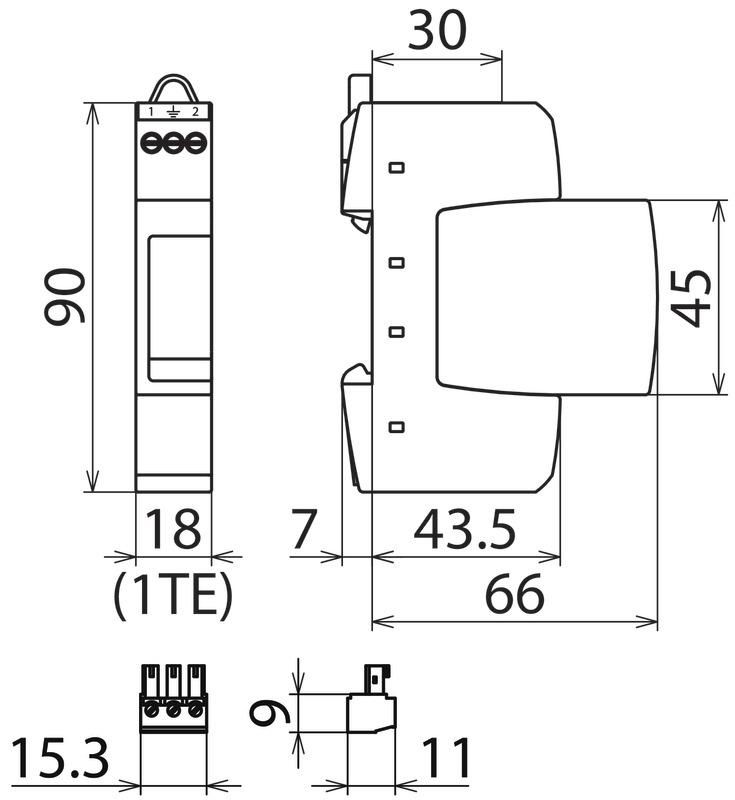 Ueberspannungsableiter Typ 3 DEHNrail M 2-polig 255V fuer Industrieelektronik – Bild 2 von 2