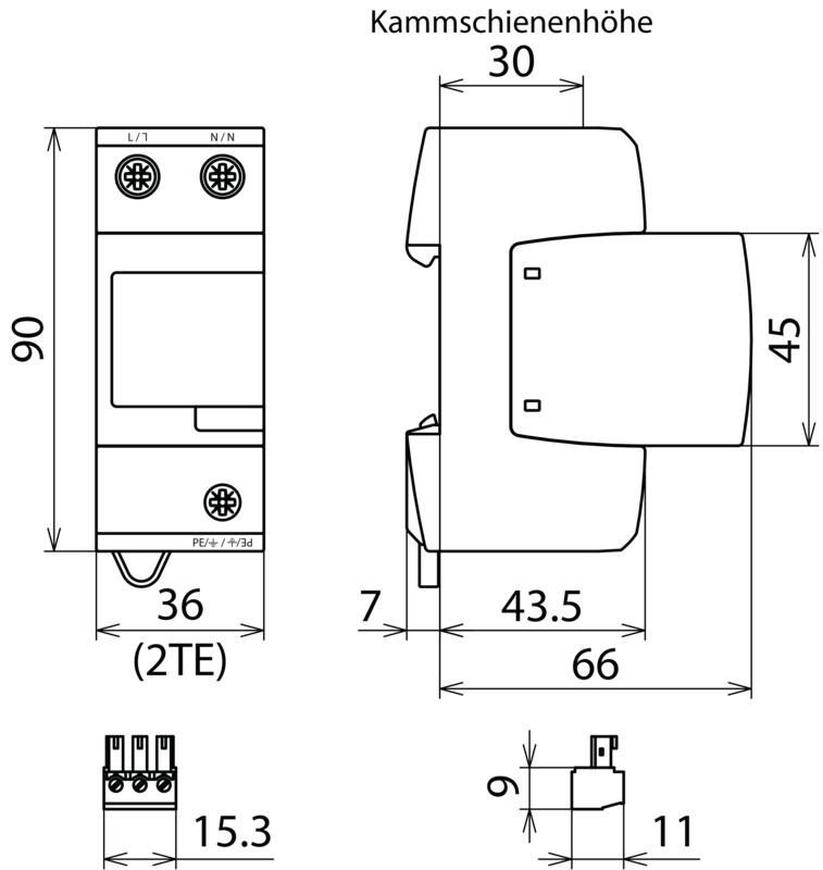 Kombi-Ableiter Typ1+2+3 DEHNventil M2 fuer einphasige TN-Systeme mit FM – Bild 2 von 2