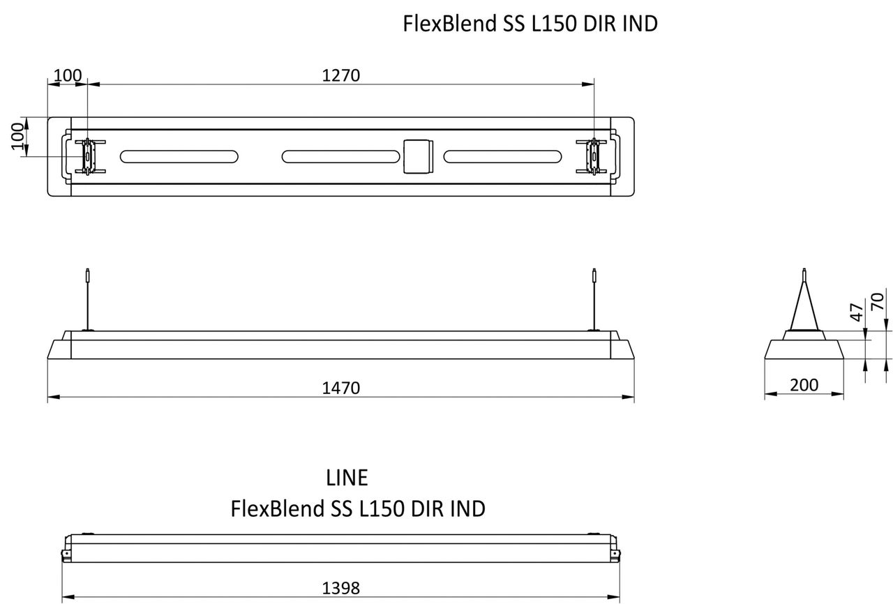 SP342P | FLEXBLEND SUSPENDED D/I STAND-ALONE, 46.5 W, 1470x200 mm  H73 mm, SMT, 6000 lm, 4000 K, CRI90, DALI-regelbar, UGR19 – Bild 9 von 9