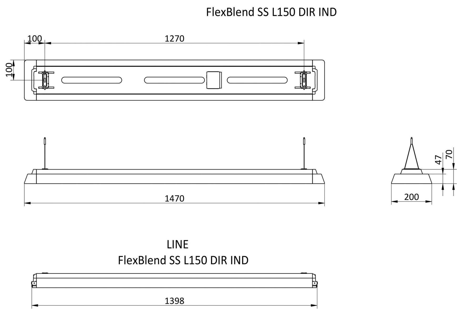 SP342P | FLEXBLEND SUSPENDED D/I STAND-ALONE, 46.5 W, 1470x200 mm  H73 mm, SMT, 6000 lm, 4000 K, CRI90, DALI-regelbar, UGR19 – Bild 9 von 9