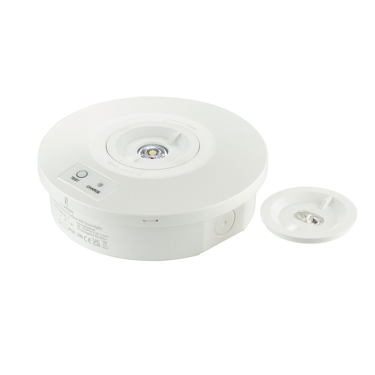 Notfall-Anbaudownlight, Surface mounted emergency downlight, 2 W, 2 W, D155mm  H46 mm, 273 lm, 6500 K, IP65, ELP3h