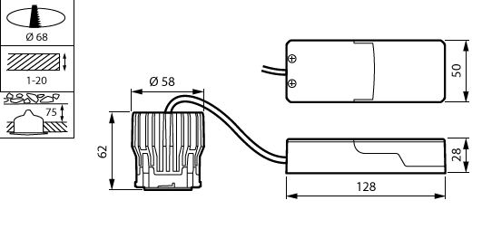 CoreLine Einbaustrahler Gen2, Adjustable, 12.3 W, D68 mm, 1380 lm, 4000 K, Phasenanschnitt-Dimmen, Breitstrahlend (WB), Weiß, IP20/44 – Bild 8 von 8