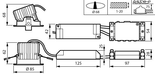 CoreLine Einbaustrahler Gen2, Adjustable, 12.3 W, D68 mm, 1300 lm, 3000 K, DALI-regelbar, Breitstrahlend (WB), Weiß, IP20/44 – Bild 7 von 7