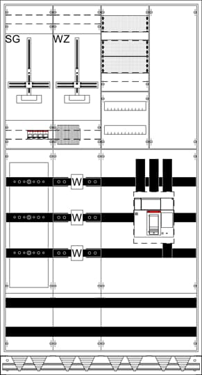 12RE 4FB, Komplettschrank nach FNN, In 585A mit Dreipunkt-Befestigung   