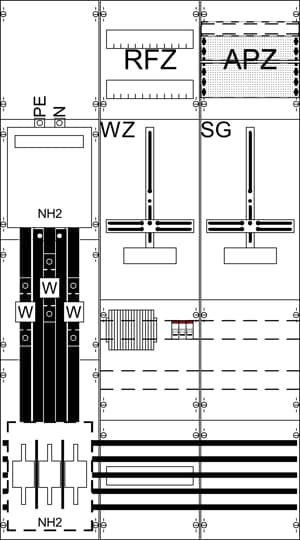 Komplettfeld nach FNN, in 250 A, mit Dreipunkt-Befestigung   