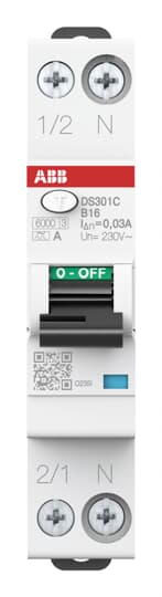 FI/LS-Schalter 6kA, 1P+N, Typ A, B16, 30mA 1 Teilungseinheit