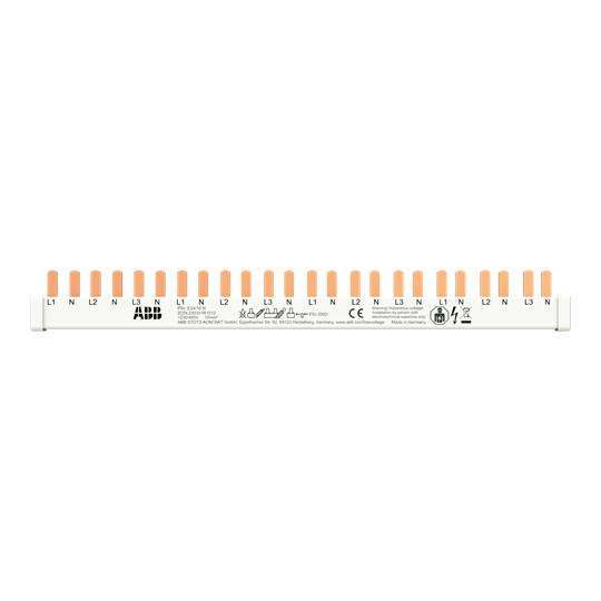 Phasenschiene 3-phasig+N, kürzbar, Endkappe PSc-END 12 Module, 24 Pins, 10 mm²