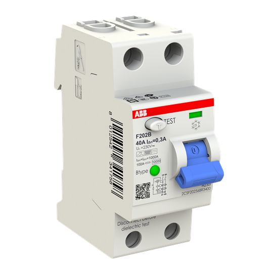 FI-Schalter Typ B 2P, 40A, 300mA, 3kA, 2TE, allstromsensitiv, kurzzeitverzögert – Bild 2 von 3
